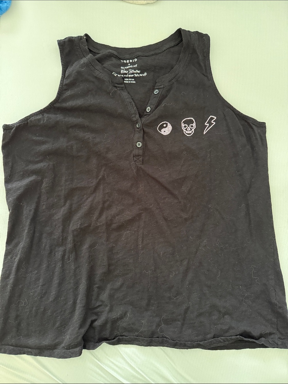 torrid Black Sleeveless Henley Tank with White Graphic Icons